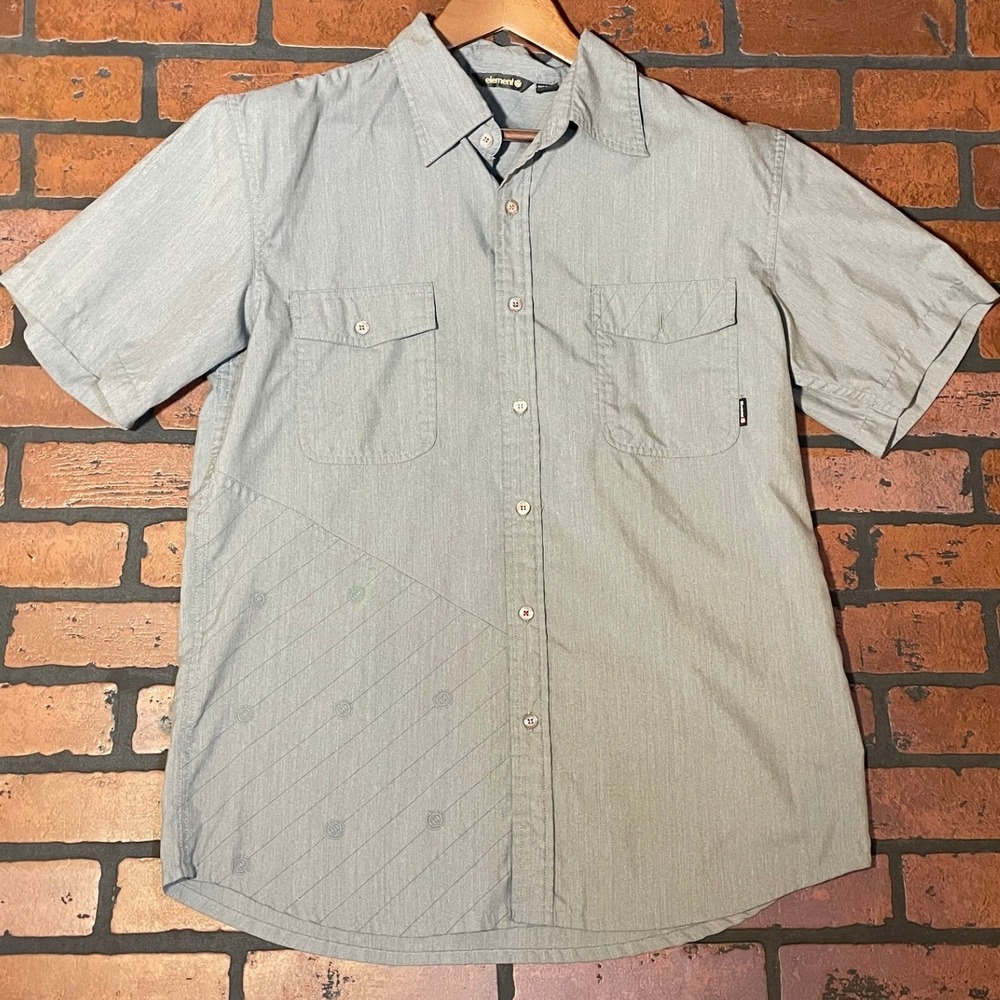 Element Men's L Skate Grey Short Sleeve Button Up‎ Dual Pocket Lightweight Shirt